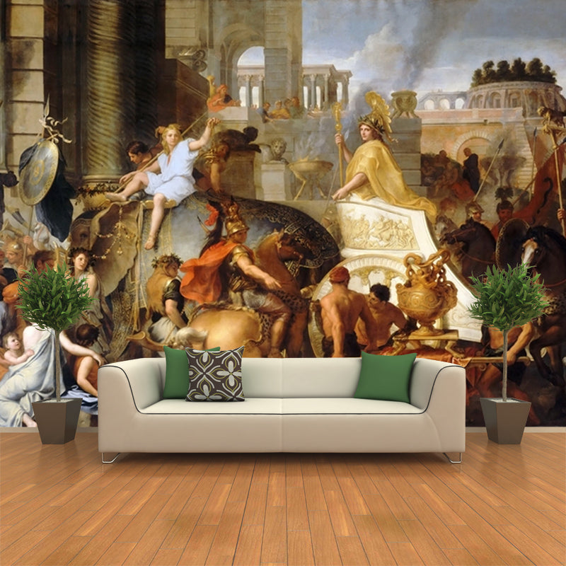 Vintage Alexander Entering Babylon Mural Brown Living Room Wall Covering, Made to Measure Clearhalo 'Wall Decor' 'Wall Mural' 1171173