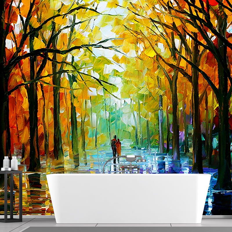 Waterproof Wallpaper Mural Classic Non-Woven Wall Decor with Leonid Afremov Walk in Fall Forest Pattern Clearhalo 'Wall Decor' 'Wall Mural' 1171184