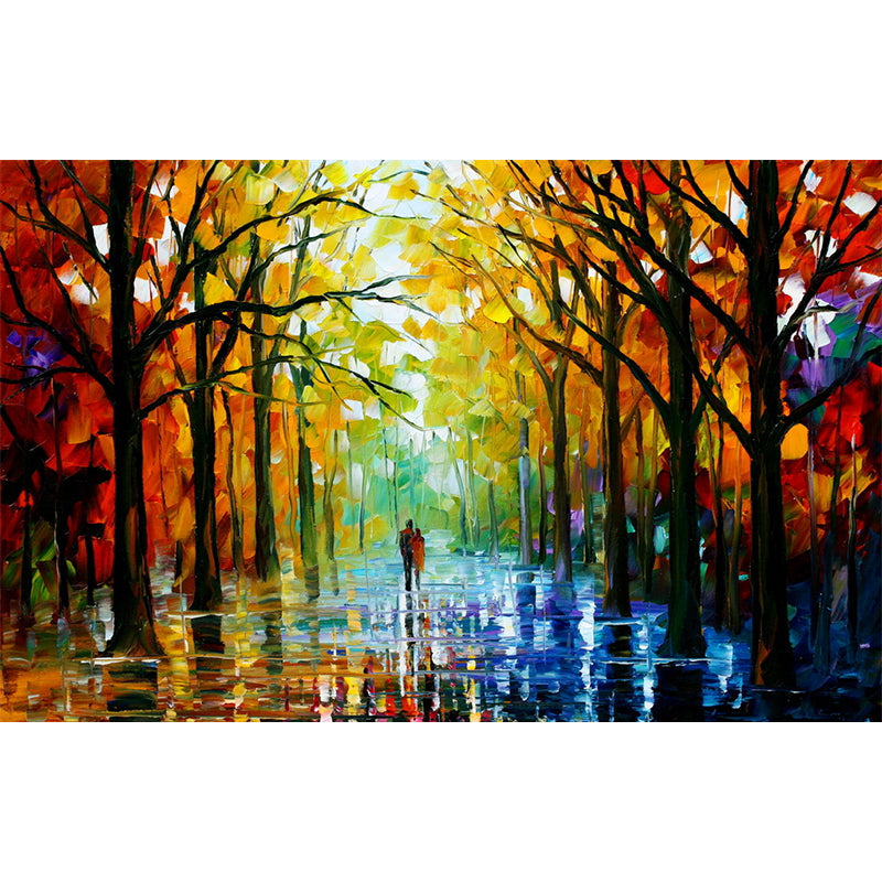 Waterproof Wallpaper Mural Classic Non-Woven Wall Decor with Leonid Afremov Walk in Fall Forest Pattern Clearhalo 'Wall Decor' 'Wall Mural' 1171185