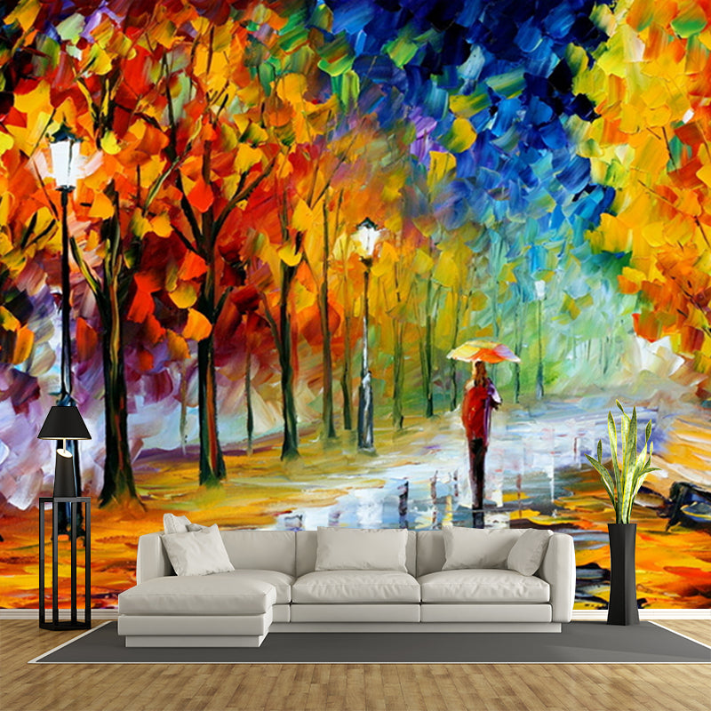 Classic Leonid Fall Marathon Murals Non-Woven Stain Resistant Orange and Blue Wall Art for Bedroom Clearhalo 'Wall Decor' 'Wall Mural' 1171188