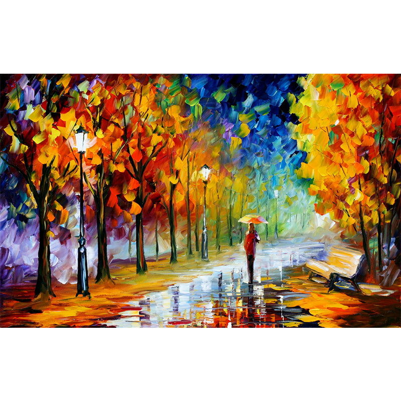 Classic Leonid Fall Marathon Murals Non-Woven Stain Resistant Orange and Blue Wall Art for Bedroom Clearhalo 'Wall Decor' 'Wall Mural' 1171190