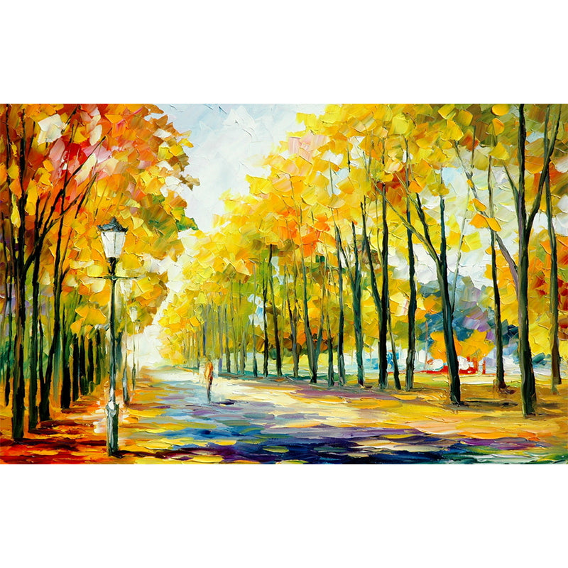 Illustration Autumn Street Wall Murals Customized Wall Decor for Living Room, Orange-Yellow Clearhalo 'Wall Decor' 'Wall Mural' 1171205