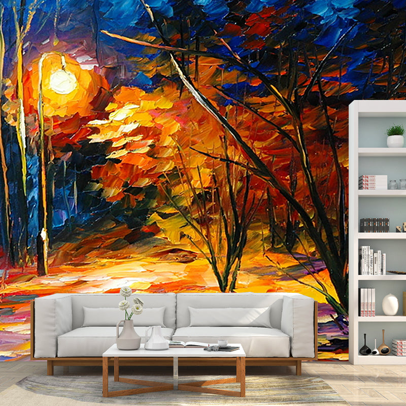 Night Forest Painting Wall Murals Classic Stain-Resistant Bedroom Wall Art, Custom Size Available Clearhalo 'Wall Decor' 'Wall Mural' 1171228