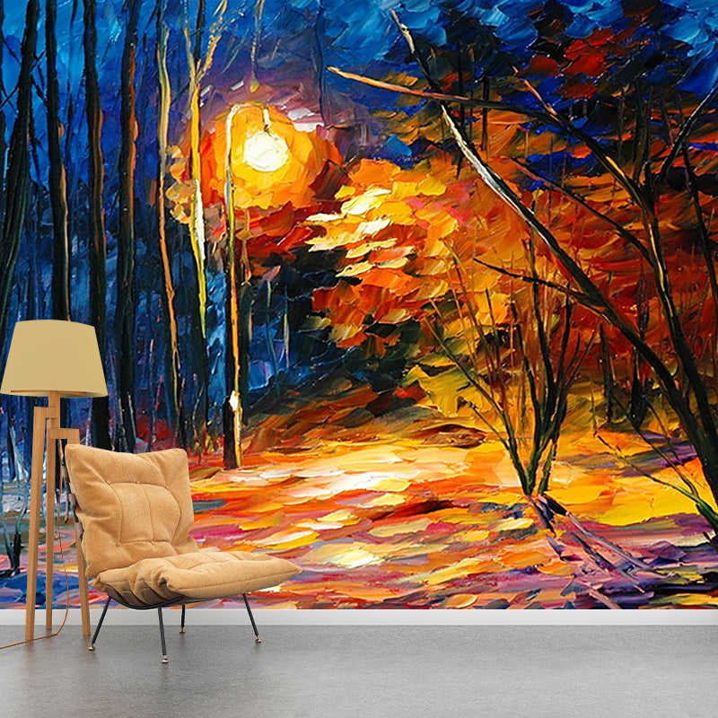 Night Forest Painting Wall Murals Classic Stain-Resistant Bedroom Wall Art, Custom Size Available Clearhalo 'Wall Decor' 'Wall Mural' 1171229