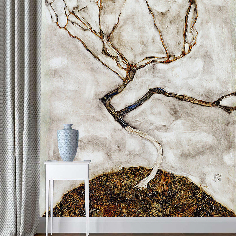 Non-Woven Stain Proof Mural Minimalist Small Tree in Late Autumn Painting Wall Covering Clearhalo 'Wall Decor' 'Wall Mural' 1171278