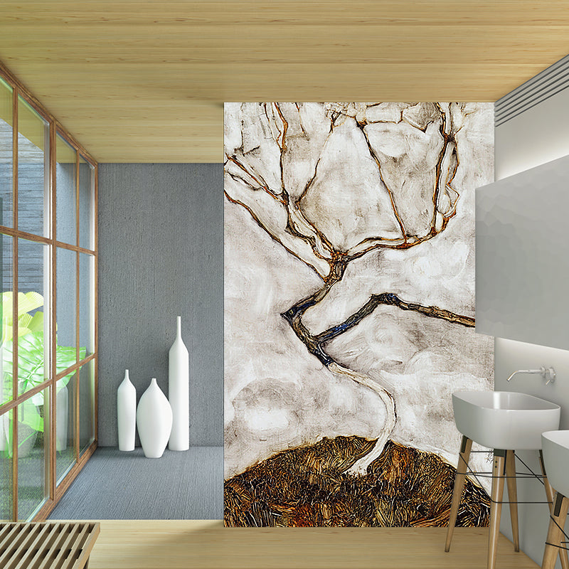 Non-Woven Stain Proof Mural Minimalist Small Tree in Late Autumn Painting Wall Covering Clearhalo 'Wall Decor' 'Wall Mural' 1171279