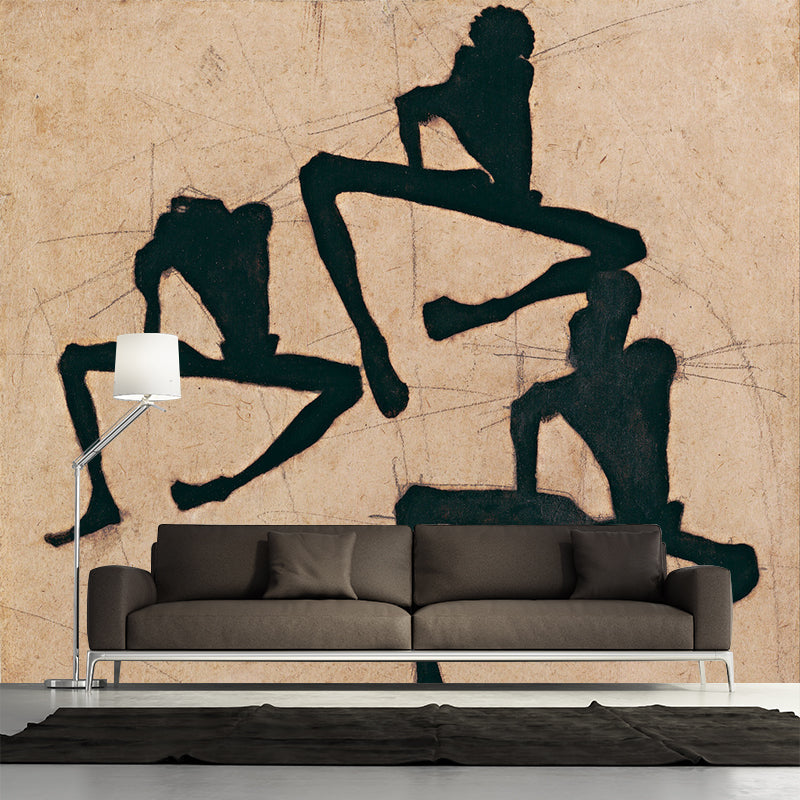 Custom Classic Wall Mural Black-Brown Composition with Three Male Nudes Wall Decor Black-Brown Clearhalo 'Wall Decor' 'Wall Mural' 1171292