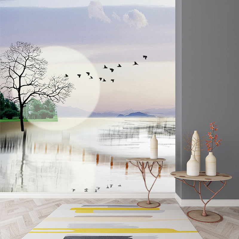 Full Moon Near Lake Mural Modernist Stain Resistant Bedroom Wall Decoration, Made to Measure Clearhalo 'Wall Decor' 'Wall Mural' 1171319