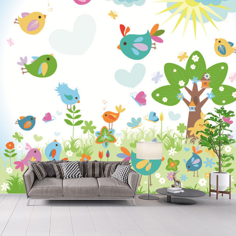 Cartoon Spring Scene Wall Murals Colorful Stain Resistant Wall Covering for Kids Room Clearhalo 'Wall Decor' 'Wall Mural' 1171373