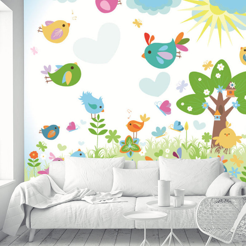 Cartoon Spring Scene Wall Murals Colorful Stain Resistant Wall Covering for Kids Room Clearhalo 'Wall Decor' 'Wall Mural' 1171374