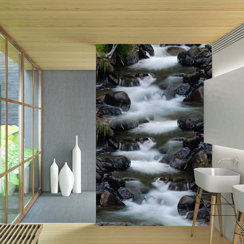 Modern Flowing Stream Mural Wallpaper for Living Room Custom Size Wall Decor in Grey-White Gray-White Clearhalo 'Wall Decor' 'Wall Mural' 1171387