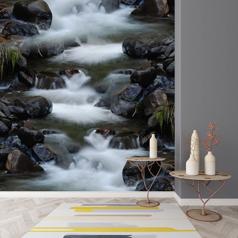 Modern Flowing Stream Mural Wallpaper for Living Room Custom Size Wall Decor in Grey-White Clearhalo 'Wall Decor' 'Wall Mural' 1171389