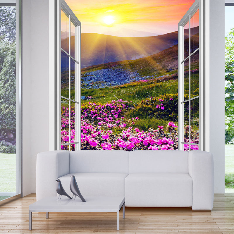 Photography Flower Field Wall Murals for Living Room, Purple and Green, Custom Size Clearhalo 'Wall Decor' 'Wall Mural' 1171413