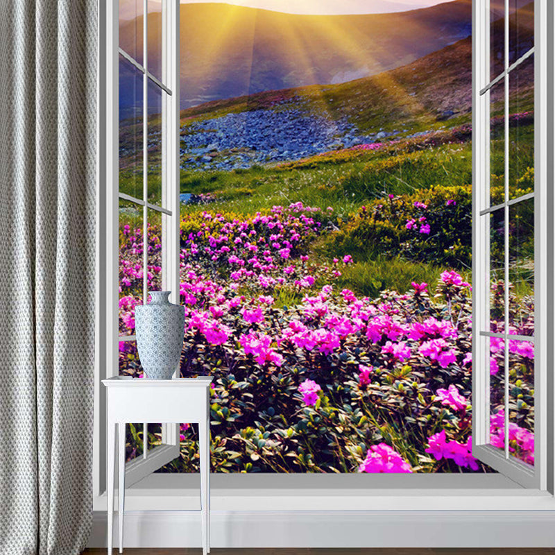 Photography Flower Field Wall Murals for Living Room, Purple and Green, Custom Size Clearhalo 'Wall Decor' 'Wall Mural' 1171414