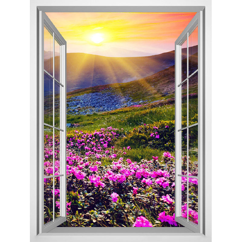 Photography Flower Field Wall Murals for Living Room, Purple and Green, Custom Size Clearhalo 'Wall Decor' 'Wall Mural' 1171415