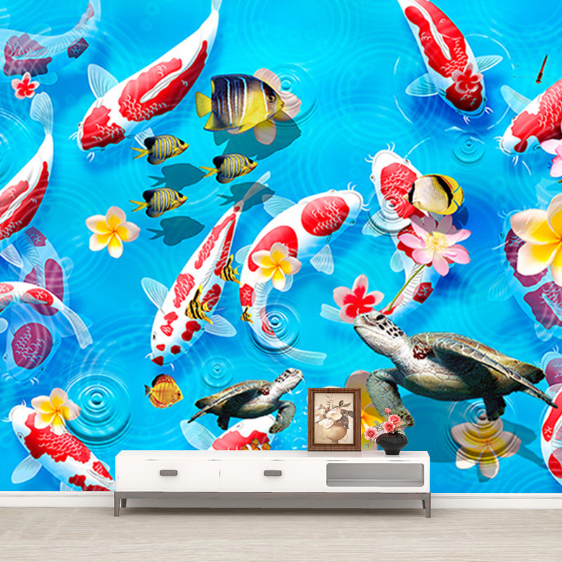 Illustration Carps Wall Paper Murals Custom Size Wall Decoration for Dining Room, Customized Size Clearhalo 'Wall Decor' 'Wall Mural' 1171438