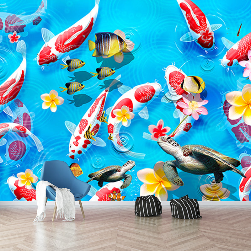 Illustration Carps Wall Paper Murals Custom Size Wall Decoration for Dining Room, Customized Size Clearhalo 'Wall Decor' 'Wall Mural' 1171439