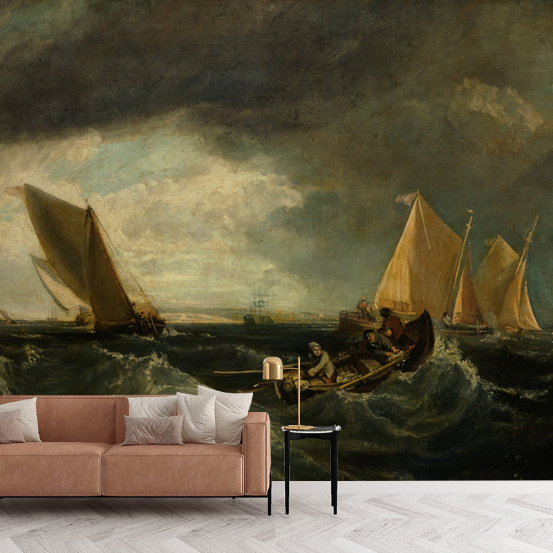 Large Classic Wallpaper Murals Brown Sheerness and the Isle of Sheppey Painting Wall Art, Custom Made Brown Clearhalo 'Wall Decor' 'Wall Mural' 1171442