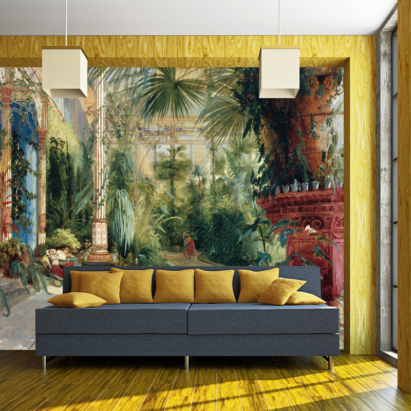 Green Classical Wall Paper Murals Large The Interior of the Palm House Painting Wall Art for Stairs Green Clearhalo 'Wall Decor' 'Wall Mural' 1171447