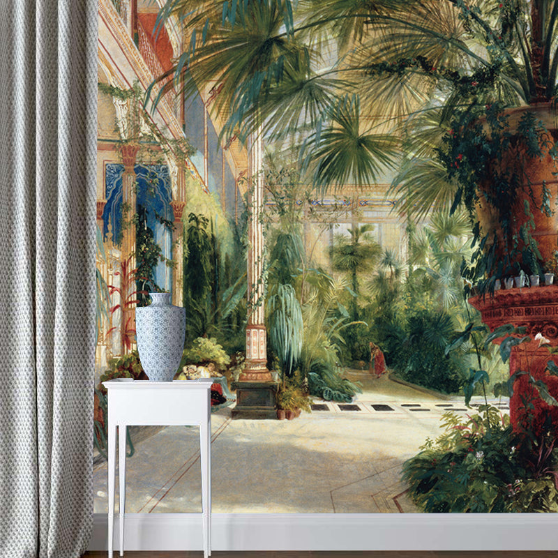 Green Classical Wall Paper Murals Large The Interior of the Palm House Painting Wall Art for Stairs Clearhalo 'Wall Decor' 'Wall Mural' 1171448