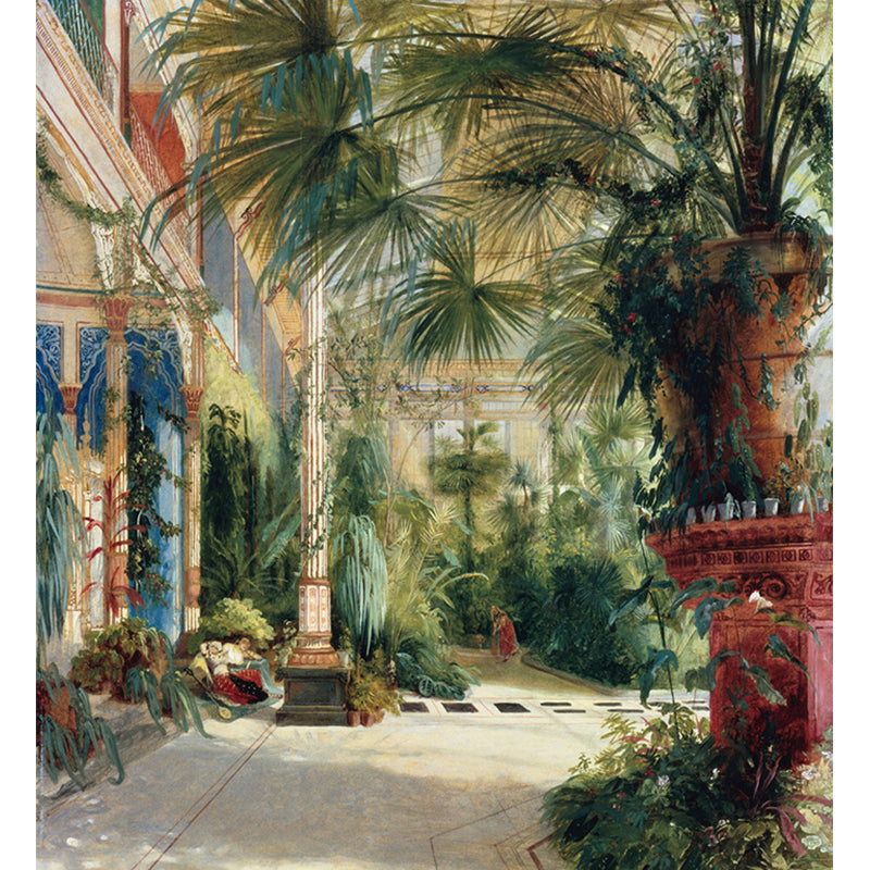 Green Classical Wall Paper Murals Large The Interior of the Palm House Painting Wall Art for Stairs Clearhalo 'Wall Decor' 'Wall Mural' 1171450