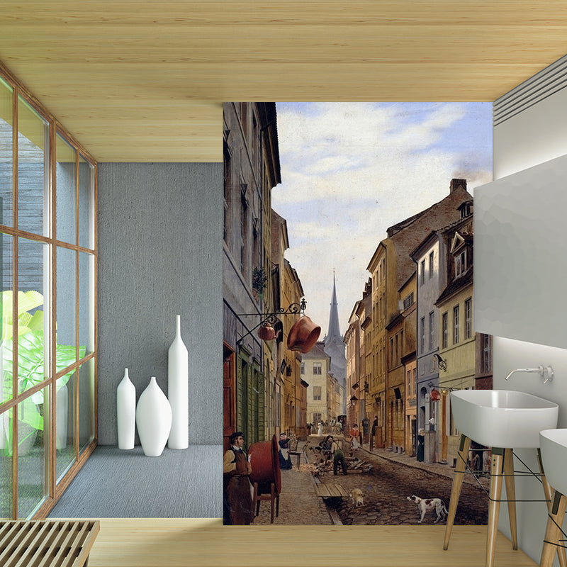 Retro Berlin Street View Murals Brown Living Room Wall Decoration, Made to Measure Brown Clearhalo 'Wall Decor' 'Wall Mural' 1171452