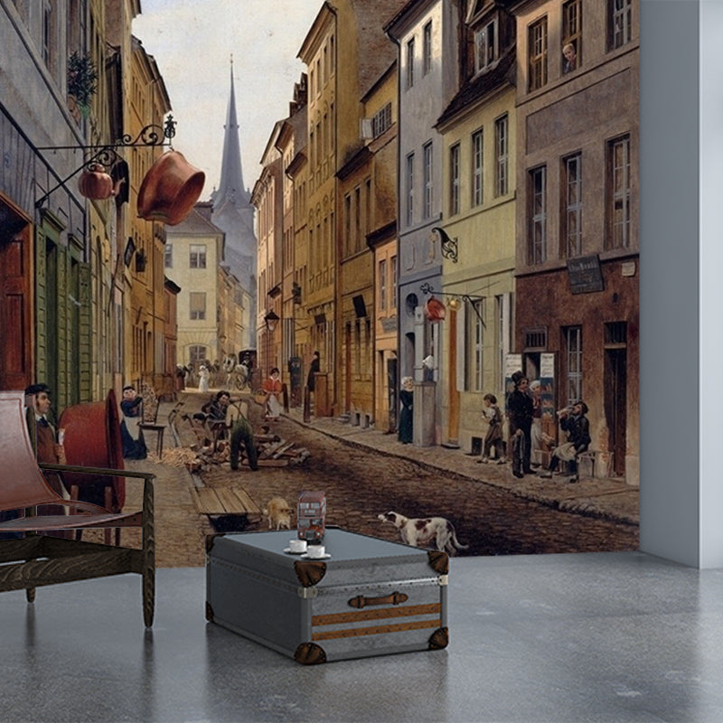 Retro Berlin Street View Murals Brown Living Room Wall Decoration, Made to Measure Clearhalo 'Wall Decor' 'Wall Mural' 1171454