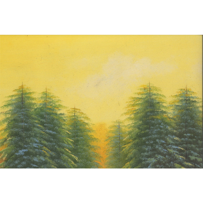 Classic Scenery Painting Pine Murals Yellow-Green Stain Resistant Wall Art for Living Room Clearhalo 'Wall Decor' 'Wall Mural' 1171465