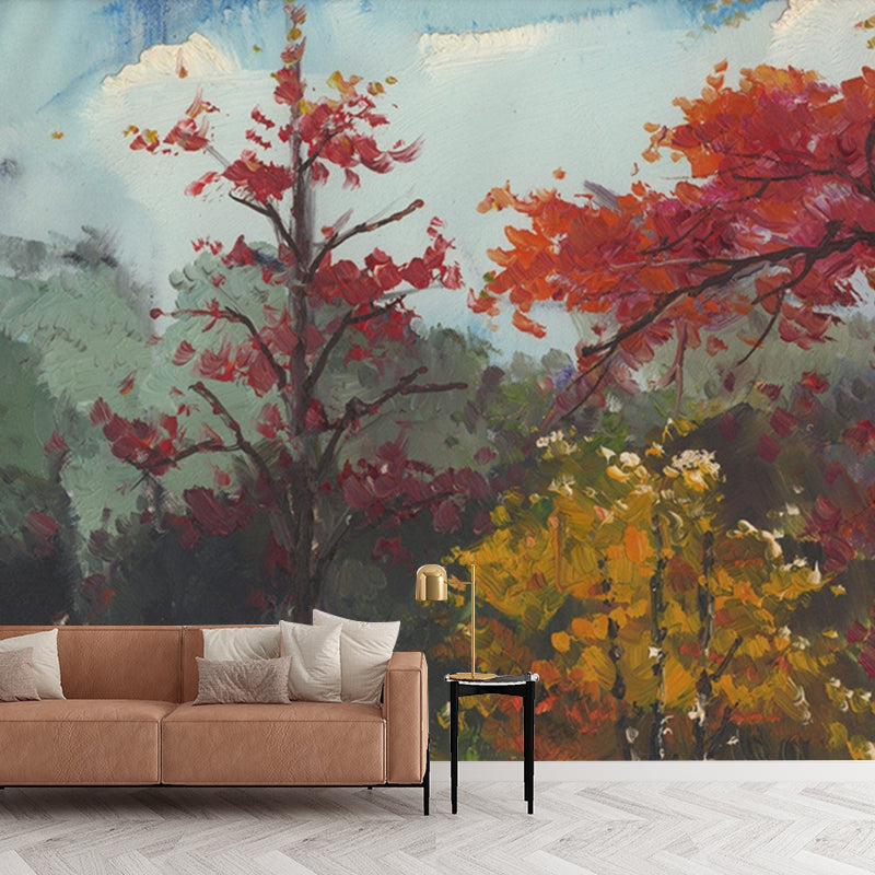 Classic Fall Trees Wallpaper Murals Non-Woven Waterproof Red-Yellow-Green Wall Decor for Home Red-Yellow-Green Clearhalo 'Wall Decor' 'Wall Mural' 1171467