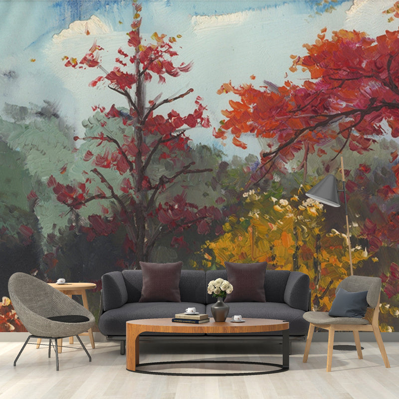 Classic Fall Trees Wallpaper Murals Non-Woven Waterproof Red-Yellow-Green Wall Decor for Home Clearhalo 'Wall Decor' 'Wall Mural' 1171468