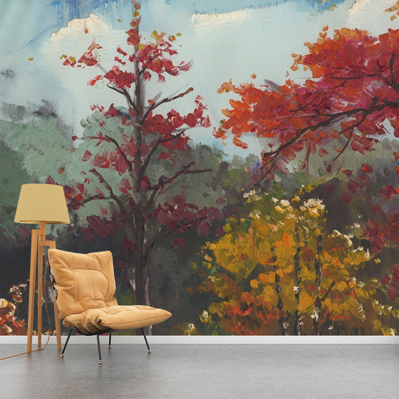 Classic Fall Trees Wallpaper Murals Non-Woven Waterproof Red-Yellow-Green Wall Decor for Home Clearhalo 'Wall Decor' 'Wall Mural' 1171469