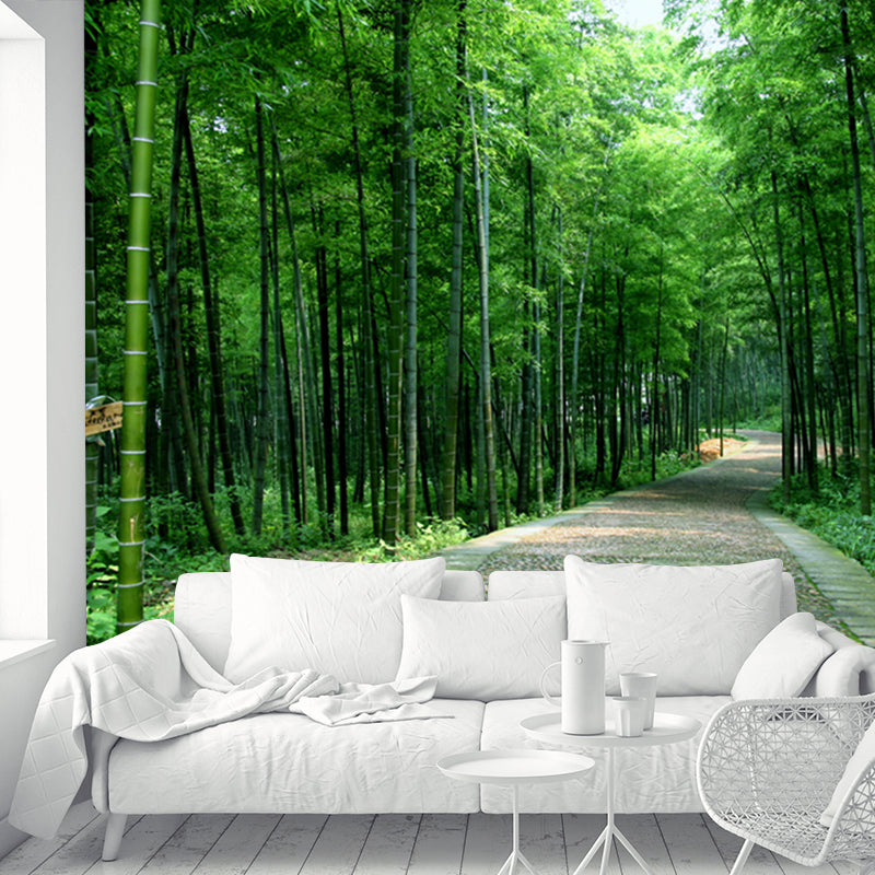 Path to Bamboo Forest Mural Green Modern Style Wall Covering for Home, Personalized Size Clearhalo 'Wall Decor' 'Wall Mural' 1171493