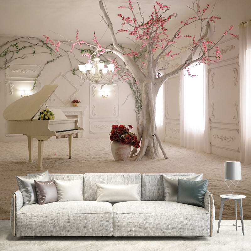 Piano Room Look Wall Murals White and Brown Contemporary Wall Art for Home Decor Clearhalo 'Wall Decor' 'Wall Mural' 1171523