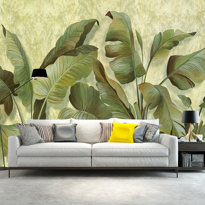 Large Size Tropical Murals Green Banana Leaf Patterned Wall Decoration, Made to Measure Green Clearhalo 'Wall Decor' 'Wall Mural' 1171542