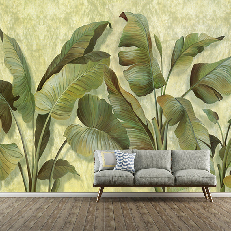 Large Size Tropical Murals Green Banana Leaf Patterned Wall Decoration, Made to Measure Clearhalo 'Wall Decor' 'Wall Mural' 1171543