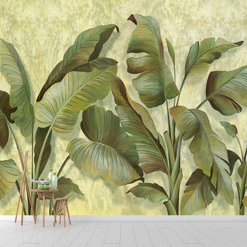 Large Size Tropical Murals Green Banana Leaf Patterned Wall Decoration, Made to Measure Clearhalo 'Wall Decor' 'Wall Mural' 1171544