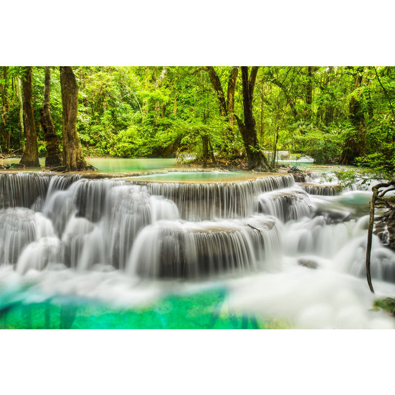 Tropical Small Waterfall Mural Green and White Living Room Wall Art, Custom Made Clearhalo 'Wall Decor' 'Wall Mural' 1171550