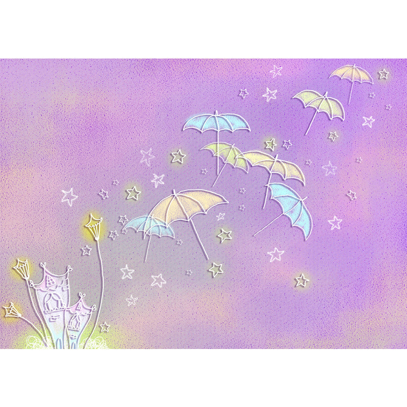 Cartoon Kids Wall Covering Murals with Umbrella and Star Pattern Purple Wall Decoration Clearhalo 'Wall Decor' 'Wall Mural' 1171585