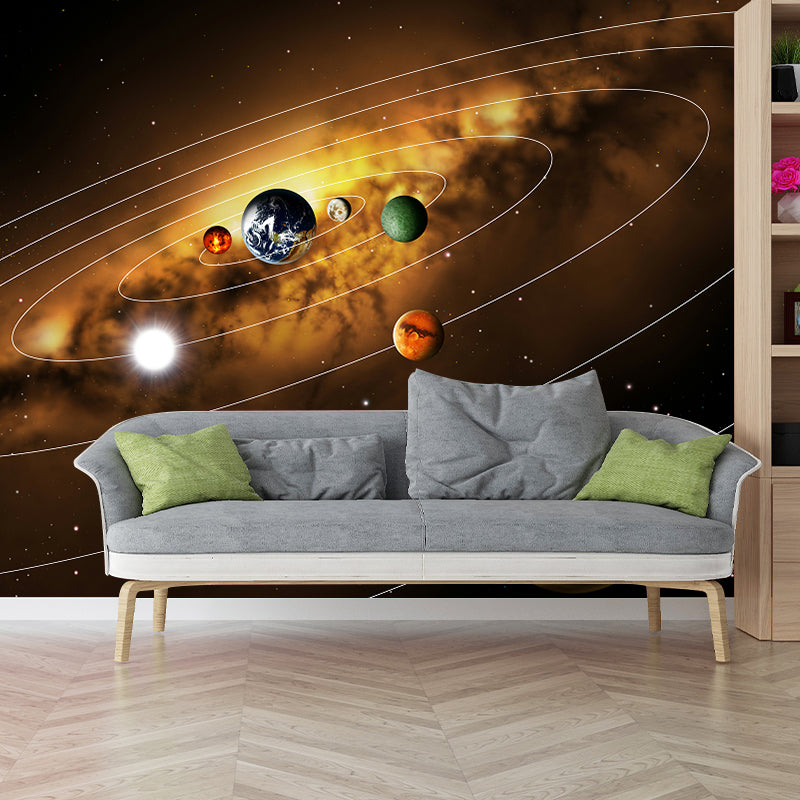 Full-Size Novelty Wall Murals Brown Solar System Patterned Wall Covering, Made to Measure Brown Clearhalo 'Wall Decor' 'Wall Mural' 1171597