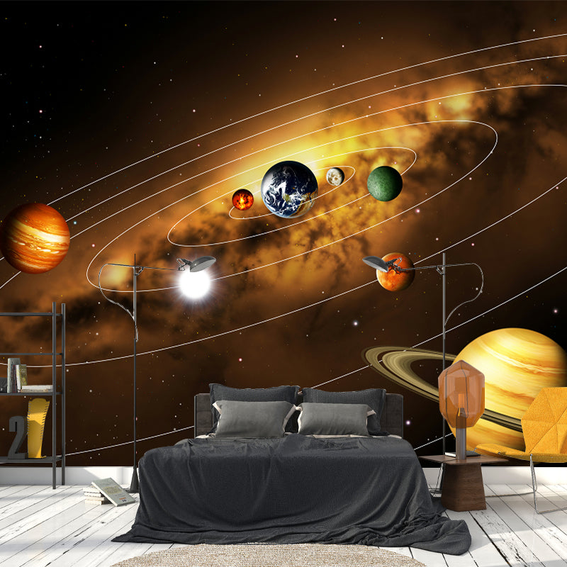 Full-Size Novelty Wall Murals Brown Solar System Patterned Wall Covering, Made to Measure Clearhalo 'Wall Decor' 'Wall Mural' 1171598