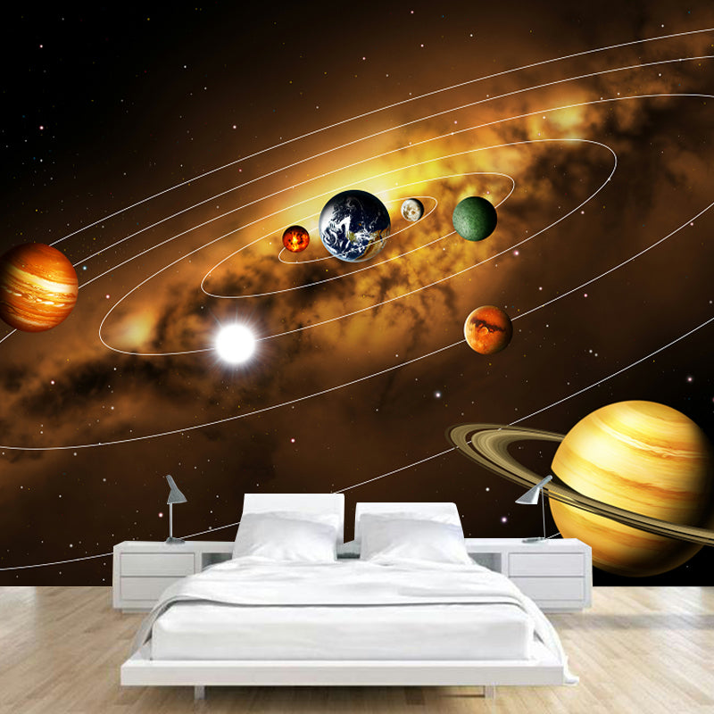 Full-Size Novelty Wall Murals Brown Solar System Patterned Wall Covering, Made to Measure Clearhalo 'Wall Decor' 'Wall Mural' 1171599