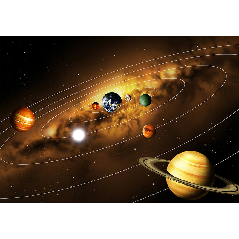 Full-Size Novelty Wall Murals Brown Solar System Patterned Wall Covering, Made to Measure Clearhalo 'Wall Decor' 'Wall Mural' 1171600