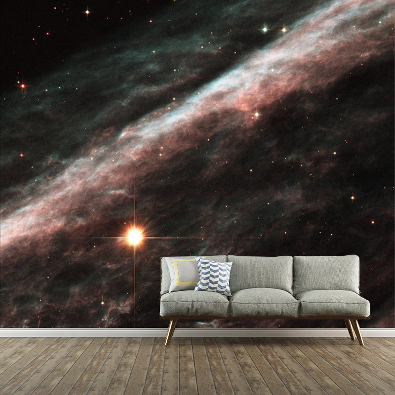 Photography Asteroid Wall Covering Murals for Bedroom Decor, Black and Orange, Custom Size Black-Orange Clearhalo 'Wall Decor' 'Wall Mural' 1171607