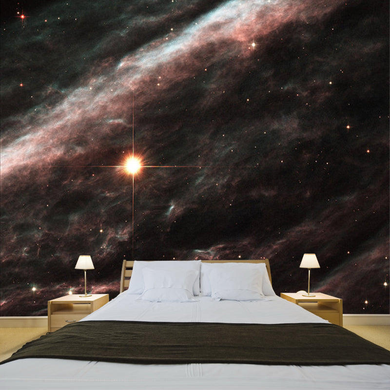 Photography Asteroid Wall Covering Murals for Bedroom Decor, Black and Orange, Custom Size Clearhalo 'Wall Decor' 'Wall Mural' 1171609