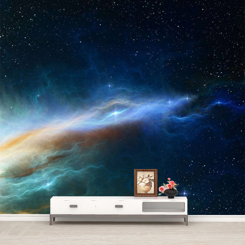 Black-Blue Galaxy Wallpaper Murals Stain-Resistant Wall Art for Bedroom Decor, Stain-Resistant Clearhalo 'Wall Decor' 'Wall Mural' 1171614