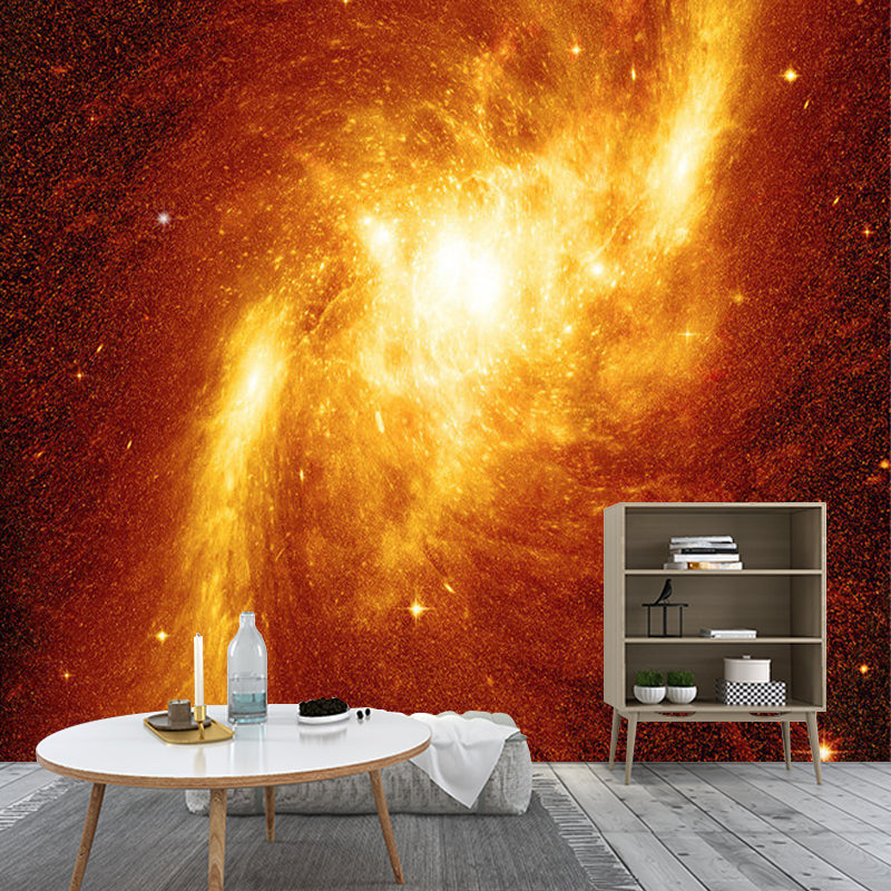 Novelty Universe Nebula Wall Murals Orange-Yellow Stain Resistant Wall Art for Corridor Orange-Yellow Clearhalo 'Wall Decor' 'Wall Mural' 1171622