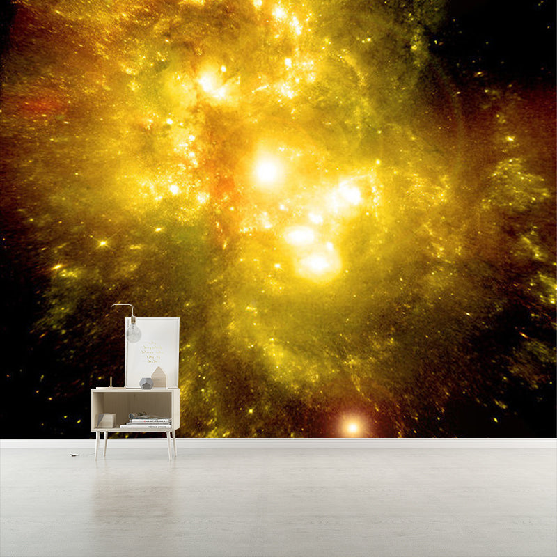 Yellow Nebula Wallpaper Murals Stain-Resistant Wall Decor for Bedroom, Non-Woven Fabric Yellow Clearhalo 'Wall Decor' 'Wall Mural' 1171627