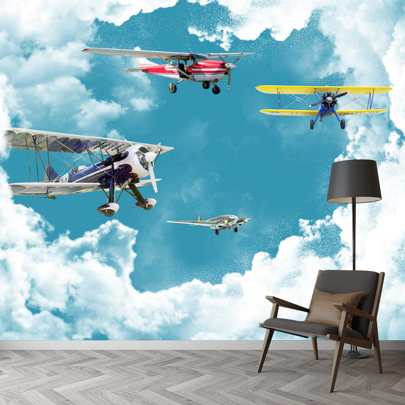 Photography Biplane Wall Paper Murals Whole Wall Covering for Bedroom Decor, Customized Size Clearhalo 'Wall Decor' 'Wall Mural' 1171658