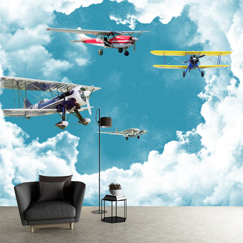 Photography Biplane Wall Paper Murals Whole Wall Covering for Bedroom Decor, Customized Size Clearhalo 'Wall Decor' 'Wall Mural' 1171659