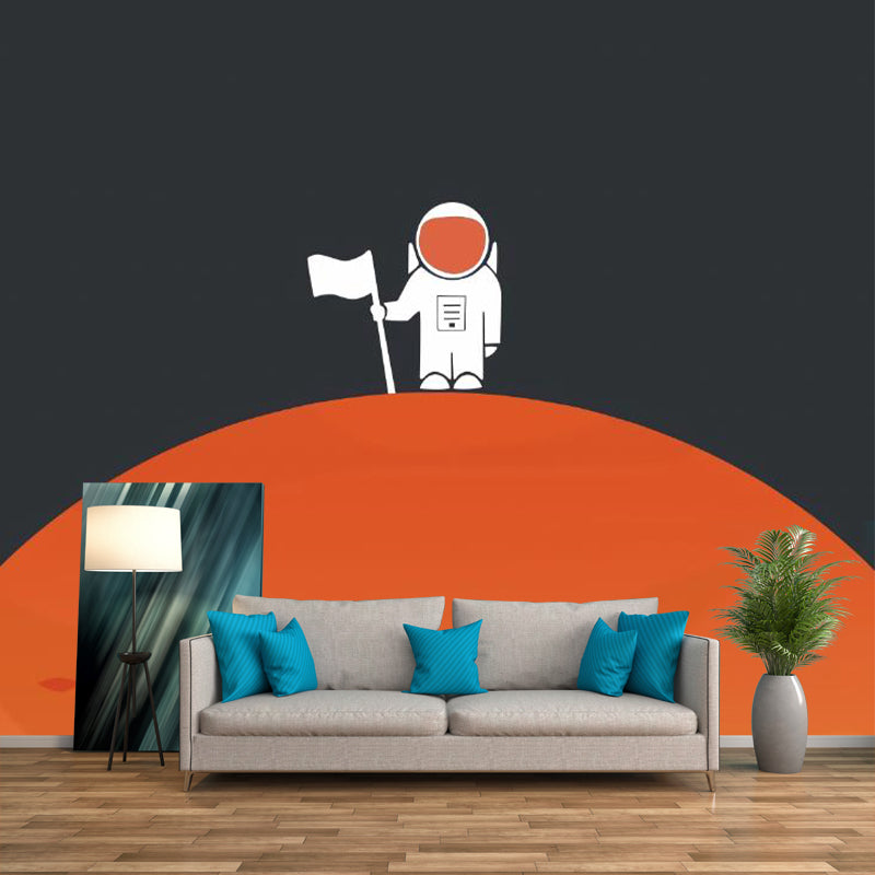 Black-Orange Cartoon Wall Murals Whole Spaceman Patterned Wall Decor for Kids Room Black-Orange Clearhalo 'Wall Decor' 'Wall Mural' 1171667